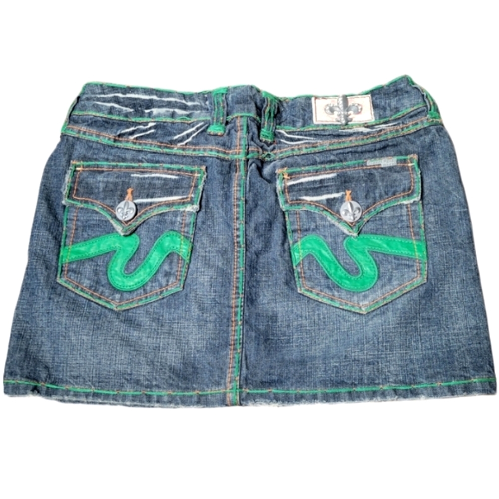 LAGUNA BEACH DENIM HAND STITCHED MINI SKIRT